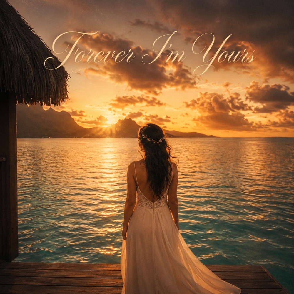 Forever I’m Yours single cover: a bride overlooking a Bora Bora sunset
